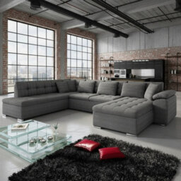 Niko Bis Fold Out U Shape Corner Sofa Chipboard Frame With Storage Bed 350X205X76 Cm Melange Grey Right - thumbnail 1