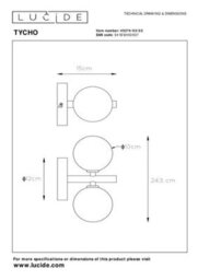 Lucide Tycho Retro Wall Light - 2Xg9 - Matt Gold, Brass - thumbnail 6