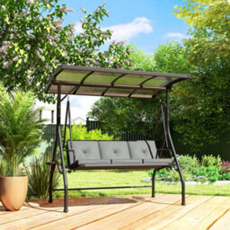 Outsunny 3 Seater Garden Swing Seat Bed, Convertible Swing Chair, Dark Grey - thumbnail 8