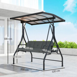 Outsunny 3 Seater Garden Swing Seat Bed, Convertible Swing Chair, Dark Grey - thumbnail 3