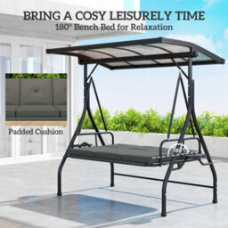 Outsunny 3 Seater Garden Swing Seat Bed, Convertible Swing Chair, Dark Grey - thumbnail 6