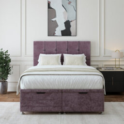 Bedmaster Mauve Luxury Velvet Ottoman Divan Base And Square Headboard Single - thumbnail 1