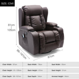 More4Homes Caesar Bonded Leather Manual Recliner Armchair With Rocking Swivel Heat And Massage (Brown) - thumbnail 9