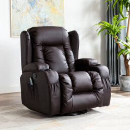 More4Homes Caesar Bonded Leather Manual Recliner Armchair With Rocking Swivel Heat And Massage (Brown)