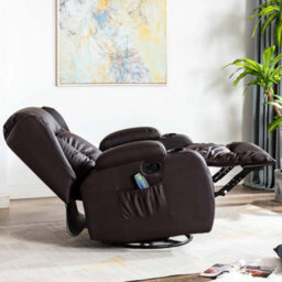 More4Homes Caesar Bonded Leather Manual Recliner Armchair With Rocking Swivel Heat And Massage (Brown) - thumbnail 7
