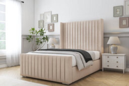 "Sloomy Marlborough Sand Naples Bed Frame With 50""  Upholstered Wingback Headboard 6' Super King" - thumbnail 2