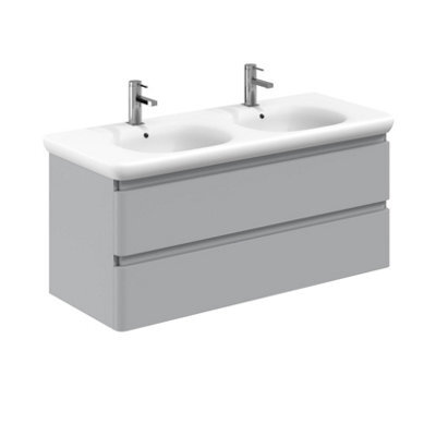 Plum&clay Marvel Gloss Light Grey Wall Hung Bathroom Vanity Unit With Round Resin Basin (W)1200mm - image 1