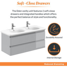 Plum&clay Marvel Gloss Light Grey Wall Hung Bathroom Vanity Unit With Round Resin Basin (W)1200mm - thumbnail 3