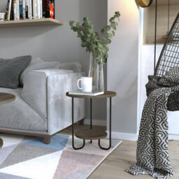 Decortie Corro Modern Round Side End Table 40Cm Open Shelf U-Metal Legs Dark Coffee Living Room H 45Cm - thumbnail 1