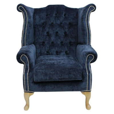 Chesterfield High Back Wing Chair Velluto Oxford Fabric In Queen Anne Style - image 1
