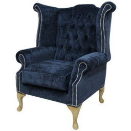 Chesterfield High Back Wing Chair Velluto Oxford Fabric In Queen Anne Style - thumbnail 3