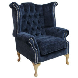 Chesterfield High Back Wing Chair Velluto Oxford Fabric In Queen Anne Style - thumbnail 2