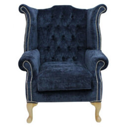 Chesterfield High Back Wing Chair Velluto Oxford Fabric In Queen Anne Style - thumbnail 1