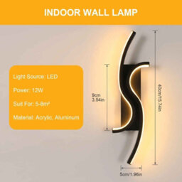 Led Wall Light - Modern Black Curve Indoor Light, 3000K Warm White For Bedroom, Living Room - thumbnail 2