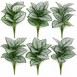 Leaf Pack Of 6 X 60Cm Artificial Caladium Stem Plant Green White Foliage - thumbnail 1