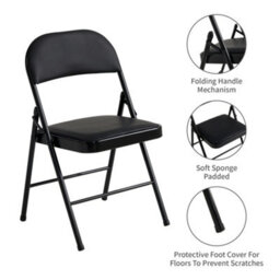 Mcc Direct Single Folding Dining Chair Metal Frame Padded Seats Black - thumbnail 3