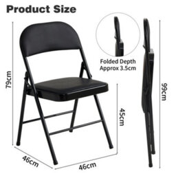Mcc Direct Single Folding Dining Chair Metal Frame Padded Seats Black - thumbnail 6