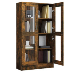 Berkfield Vitrine Cabinet Smoked Oak 82.5X30.5X150 Cm Engineered Wood - thumbnail 7