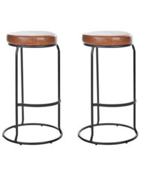 Wyld And Coco Brown Faux Leather Bar Stools 2 Pack With Matte Black Steel Legs, Counter Height (W43 X D43 X H74Cm) - thumbnail 3