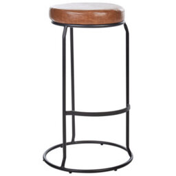 Wyld And Coco Brown Faux Leather Bar Stools 2 Pack With Matte Black Steel Legs, Counter Height (W43 X D43 X H74Cm) - thumbnail 1