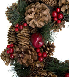 GreenBrokers Premium Quality Christmas Hanging Wreath 37Cm - Festive Pine Cone Display With Red Berries - thumbnail 5