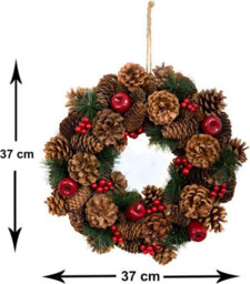GreenBrokers Premium Quality Christmas Hanging Wreath 37Cm - Festive Pine Cone Display With Red Berries - thumbnail 3