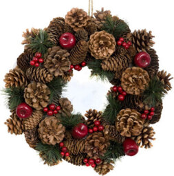 GreenBrokers Premium Quality Christmas Hanging Wreath 37Cm - Festive Pine Cone Display With Red Berries