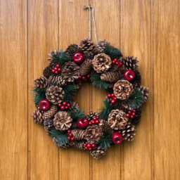 GreenBrokers Premium Quality Christmas Hanging Wreath 37Cm - Festive Pine Cone Display With Red Berries - thumbnail 2