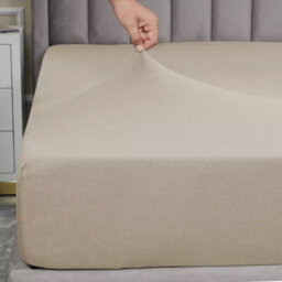 Ameha 100% Cotton Jersey Fitted Sheet Beige Soft Anti Allergy 30Cm Extra Deep Easy Care King Bed Sheets 150 X 200 Cm - thumbnail 6