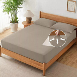 Ameha 100% Cotton Jersey Fitted Sheet Beige Soft Anti Allergy 30Cm Extra Deep Easy Care King Bed Sheets 150 X 200 Cm - thumbnail 2