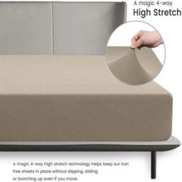 Ameha 100% Cotton Jersey Fitted Sheet Beige Soft Anti Allergy 30Cm Extra Deep Easy Care King Bed Sheets 150 X 200 Cm - thumbnail 9