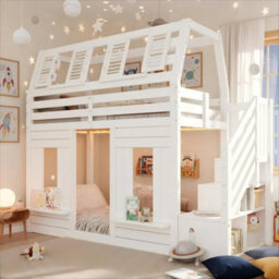 Wooden Bunk Bed With Led, Storage Stairs & Window - thumbnail 1