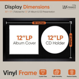 "30X17"" Matte Black Modern Vinyl Record Frame With Black Mount For 12 Inch Lp Album Cover & Disc - Ak Frames" - thumbnail 2
