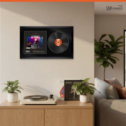 "30X17"" Matte Black Modern Vinyl Record Frame With Black Mount For 12 Inch Lp Album Cover & Disc - Ak Frames" - thumbnail 5