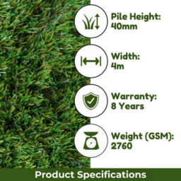 "Cadiz 40mm Outdoor Artificial Grass,, Pet-Friendly Artificial Grass, Plush Fake Grass-3M(9'9"") X 4M(13'1"")-12M²" - thumbnail 3