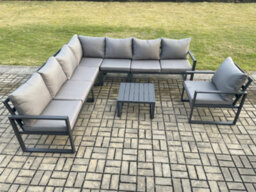 Fimous Outdoor Garden Furniture Patio Lounge Corner Sofa Aluminium Set With Square Coffee Table Chair Dark Grey - thumbnail 2
