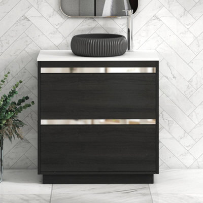 Royal Bathrooms Orion 800mm Hale Black Floor Standing Plain White Countertop Vanity Unit 2 Drawer With Milan Black Basin & Chrome Accent Trim - image 1