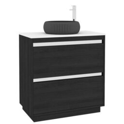 Royal Bathrooms Orion 800mm Hale Black Floor Standing Plain White Countertop Vanity Unit 2 Drawer With Milan Black Basin & Chrome Accent Trim - thumbnail 6