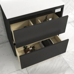 Royal Bathrooms Orion 800mm Hale Black Floor Standing Plain White Countertop Vanity Unit 2 Drawer With Milan Black Basin & Chrome Accent Trim - thumbnail 4