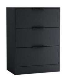Urbn-Living Urbnliving Width 60Cm Black Colour Chest Of 3 Drawers Modern Compact Storage Bedside Metal Handle Cabinet Bedroom Furniture