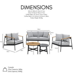 Home Detail Porta Grey Aluminium Garden Conversation Set With Grey Cushions - thumbnail 2