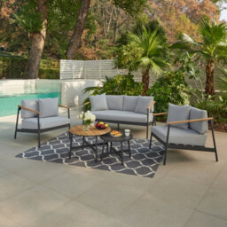 Home Detail Porta Grey Aluminium Garden Conversation Set With Grey Cushions