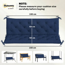 Outsunny 3 Seater Bench Cushion, Garden Chair Cushion With Back And Ties - thumbnail 3