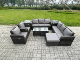 Fimous Wicker Pe Rattan Sofa Set 11 Seater Outdoor Patio Garden Furniture Set With 2 Reclining Chairs Coffee Table 2 Side Tables - thumbnail 1