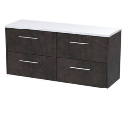 Nuie Hudson Reed Juno Wall Hung 4-Drawer Vanity Unit & Sparkling White Worktop, Countertop Basin Unit In Metallic Slate, 1200mm - thumbnail 2