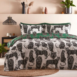 Furn. Wildcat Tribal Reversible Duvet Cover Set, Double, Green - thumbnail 3