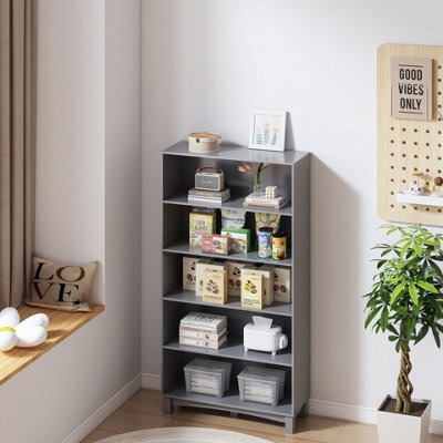 Urbn-Living Urbnliving 150Cm Height Grey 5 Tier Wooden Bookcase Shelf Storage Display Shelving Unit - image 1