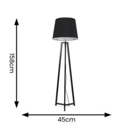 Valuelights Lottie Black Wood Tripod Floor Lamp With Black Tapered Shade - thumbnail 6