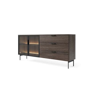 Arte Lumi Glass-Fronted Sideboard 181Cm Drawers - Oak Dunin & Black With Drawers And Led Lighting For Modern Interiors - image 1
