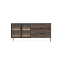 Arte Lumi Glass-Fronted Sideboard 181Cm Drawers - Oak Dunin & Black With Drawers And Led Lighting For Modern Interiors - thumbnail 3
